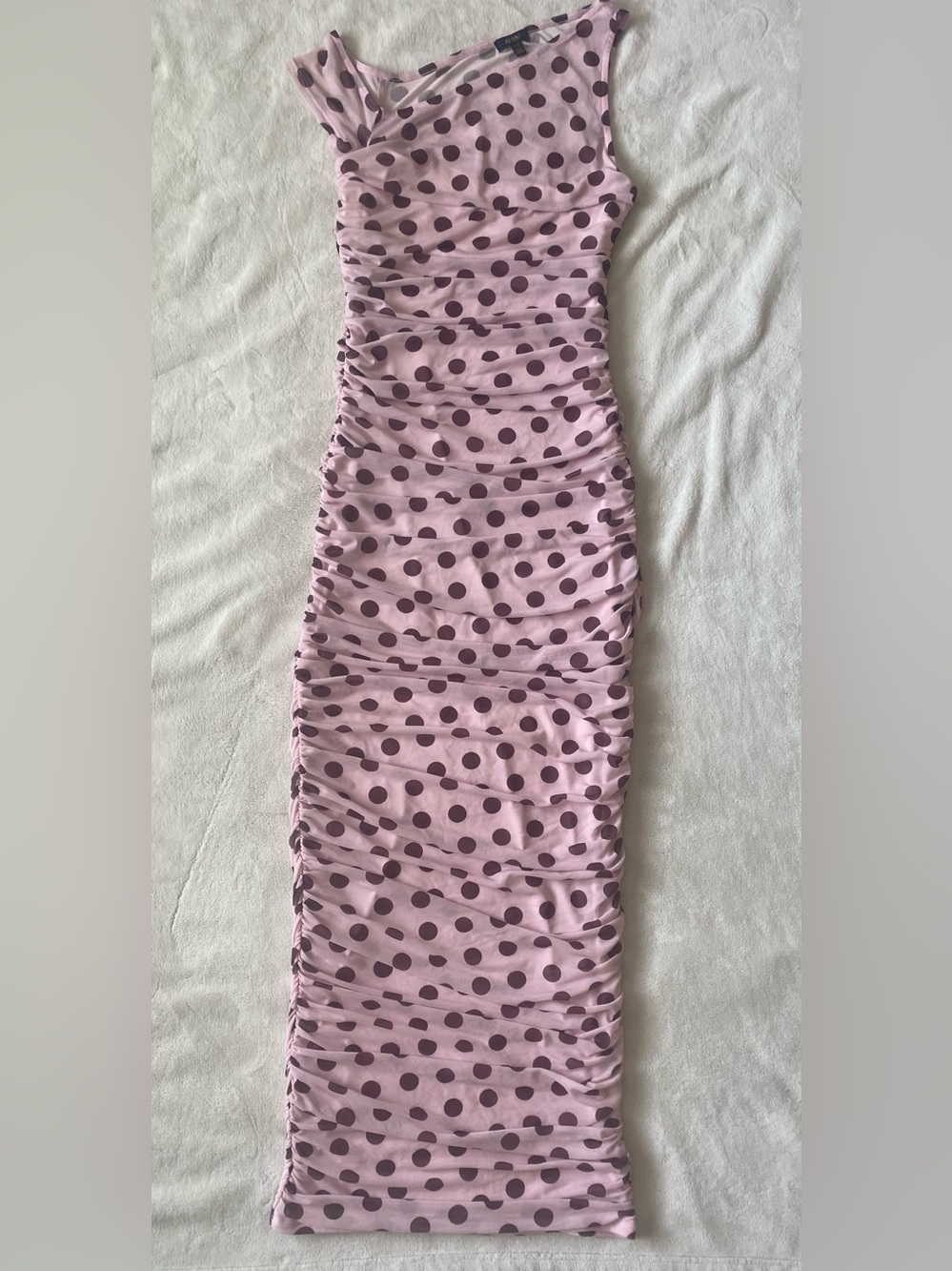 AFRM Biona Rose Dot One Shoulder Ruched Mesh Maxi Dress M